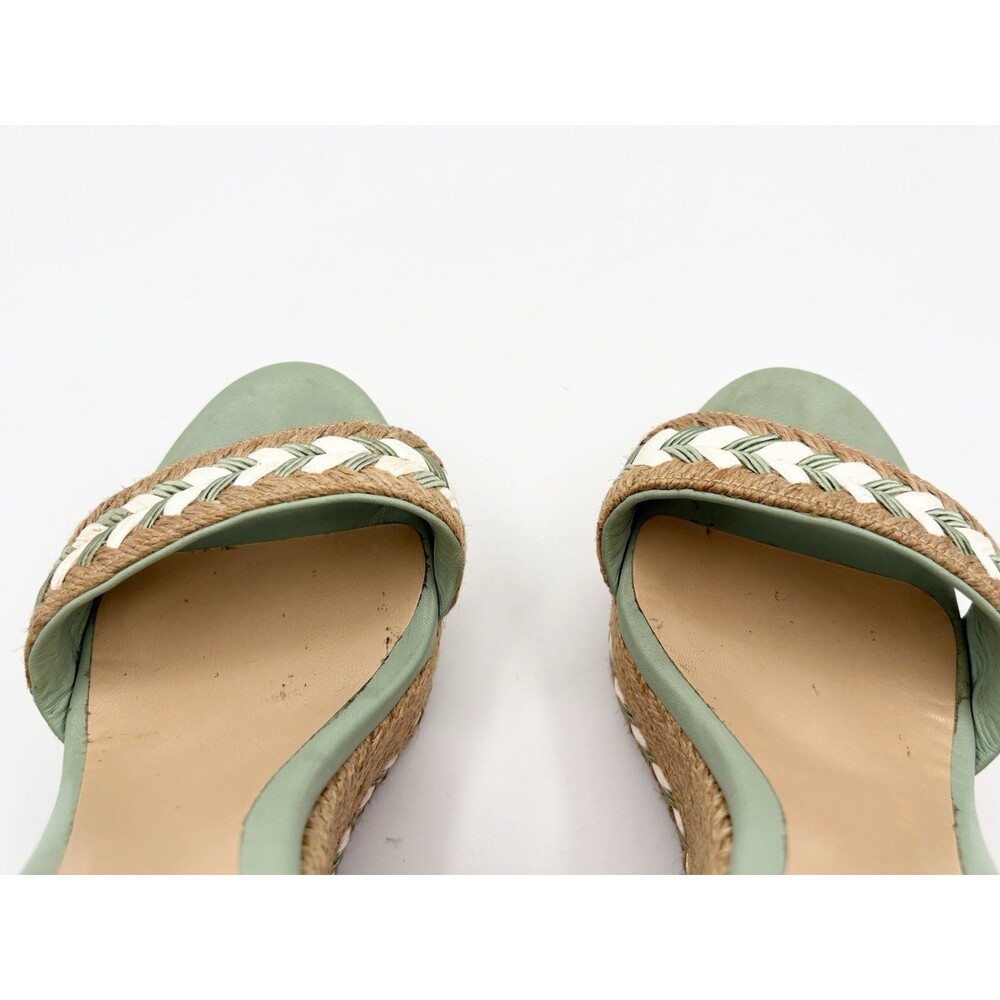Gucci Light Green Leather & Rattan Wedge Espadrille Sandals Sz EU 38 - Picture 9 of 12